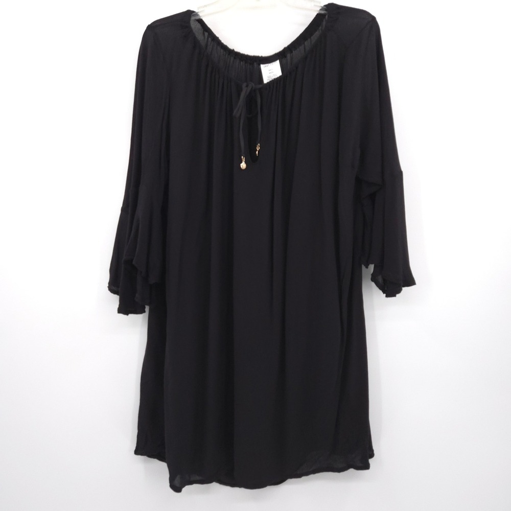 Anne Cole Swim Cover Up Women M/L‎ Black Bell Sleeve Keyhole Tie Tunic